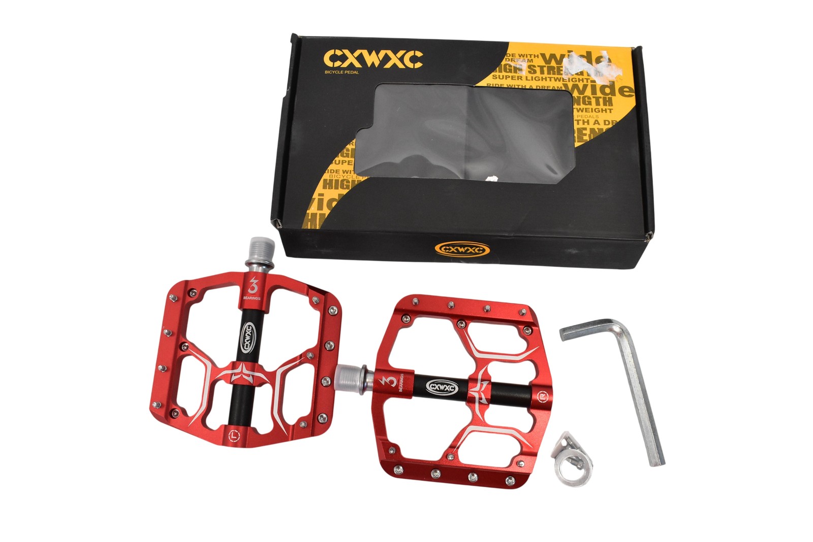 CXWXC CX-V15 Flat Platform Pedals 9/16 In 120mm Red Aluminum Sealed Bearings