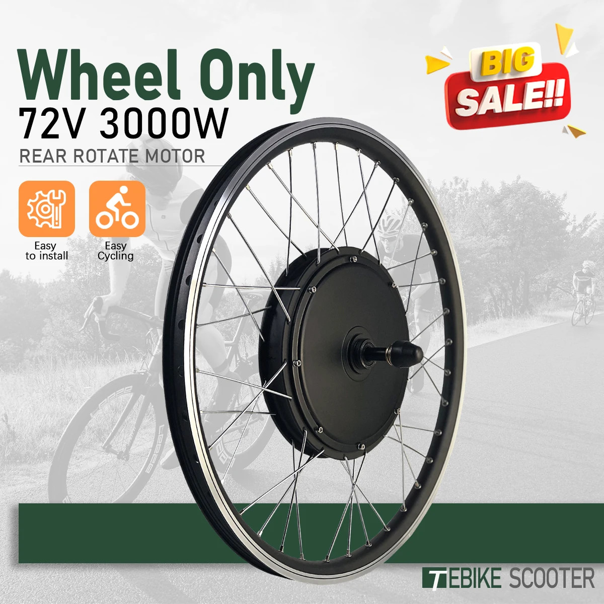 Ebike Bicycle Conversion Kit 72V 3000W Rear Rotate Hub Motor Wheel 20-29In 700C