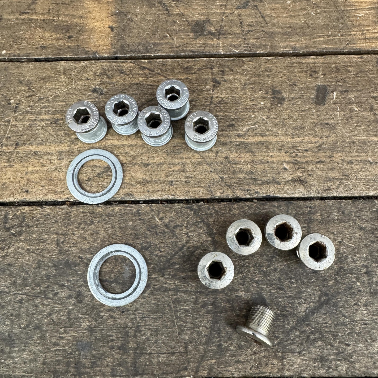 Vintage Campagnolo Triple Chainring Bolts Nuts Washers Kit Silver Drivetrain