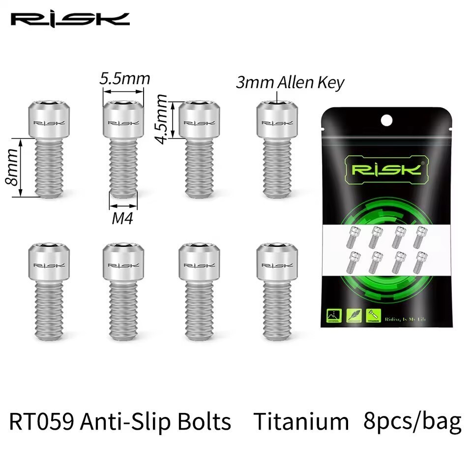 RISK 8-Piece MTB Bike Pedal Bolts M4×5MM Titanium Anti-Slip Pedal Pins