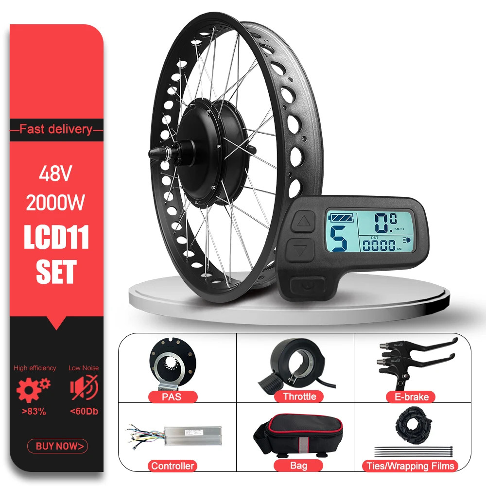 48V 2000W Fat Tire Rear Brushless Gearless Hub Motor for Snow E-Bike 20/24/26in
