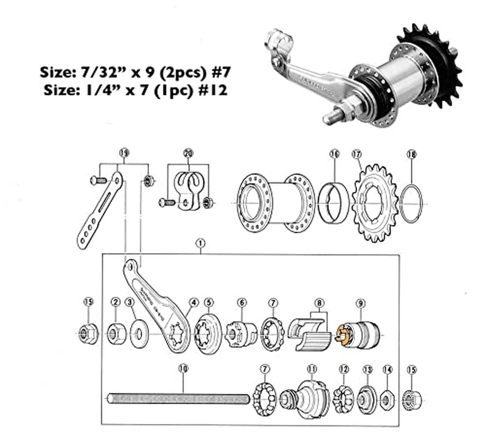 CYCLEZ Rear Coaster Brake Hub Bearings 7/32″ x 9 (2X) and 1/4″ x 7 (1x) for R…