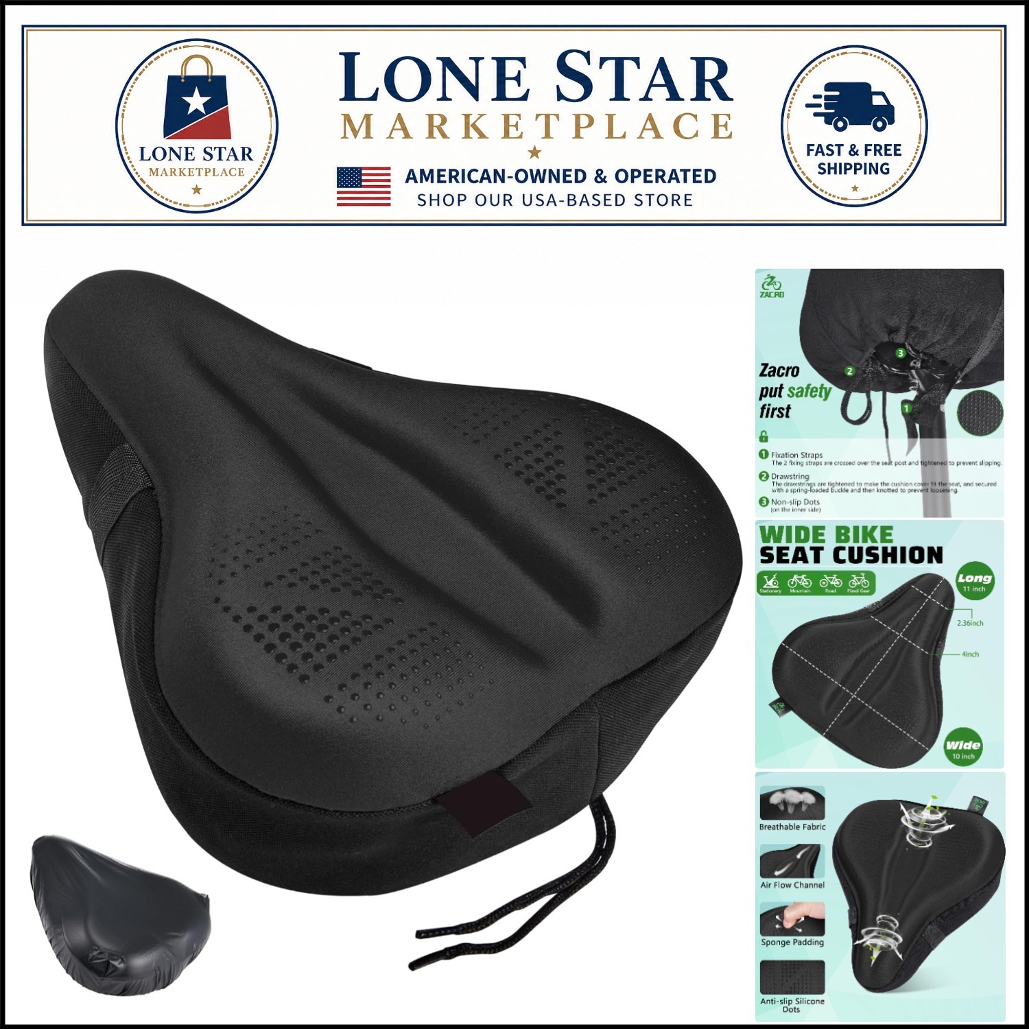 Wide Gel Seat Cover for Bikes – Non-Slip & Durable Saddle Cushion for All Riders