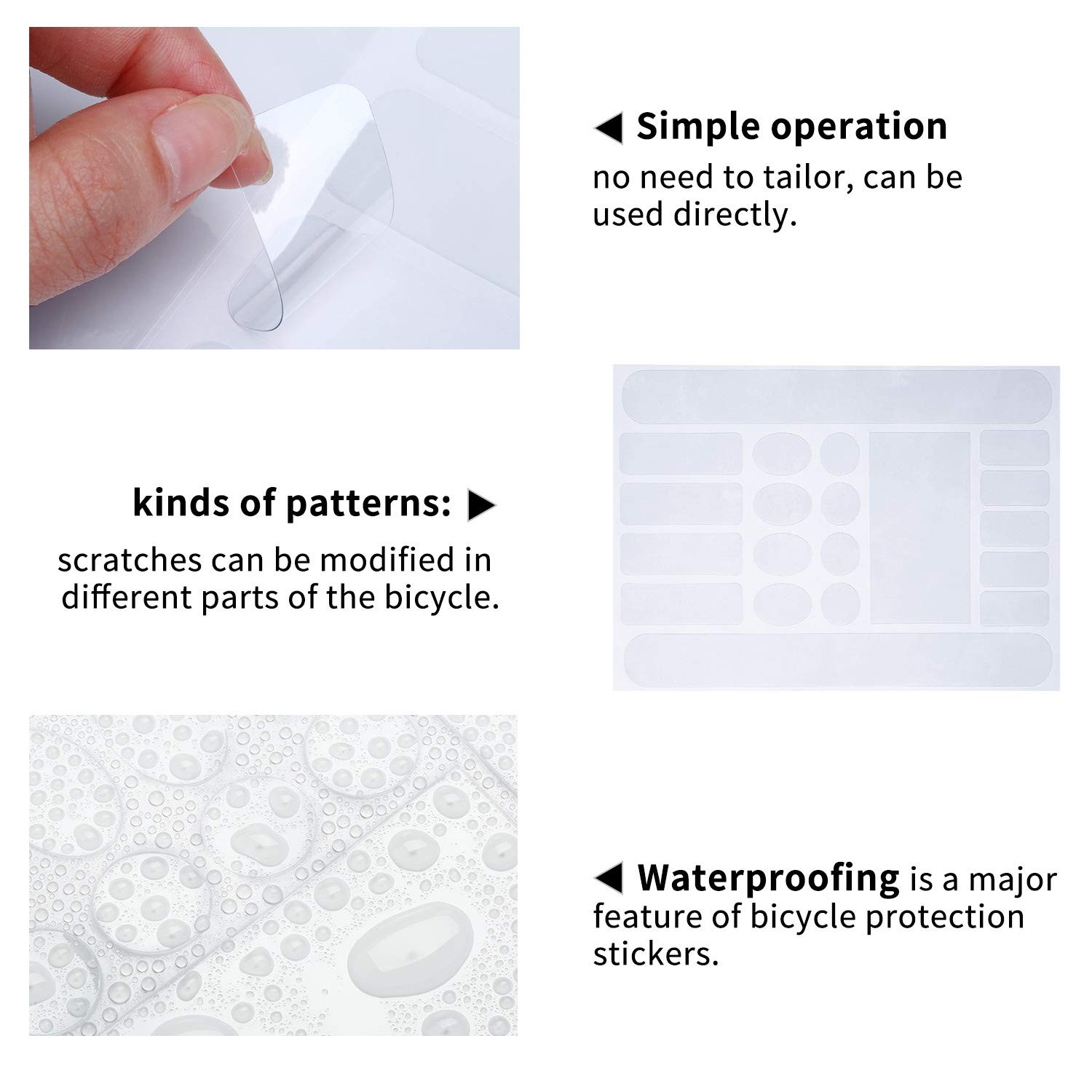 3 Pieces Bike Frame Protection Tape Chain Protective Decal Adhesive White