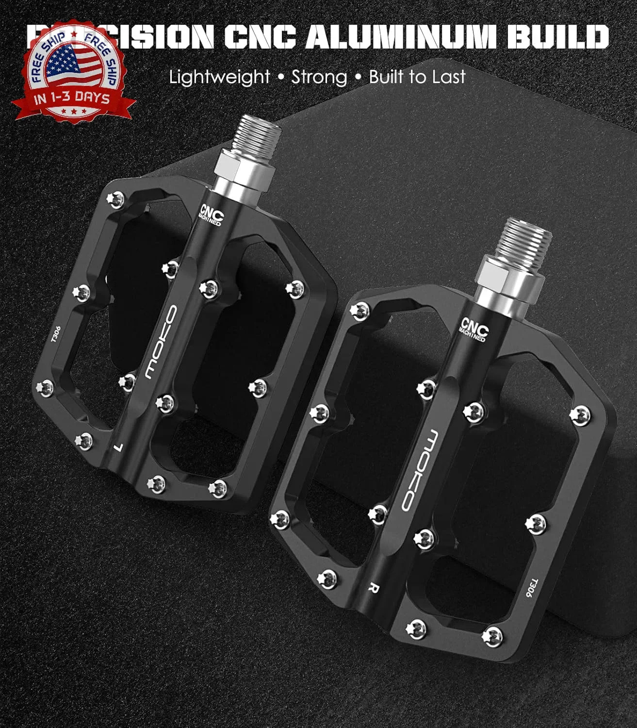 MoKo Mountain Bike & MTB Flat Pedals, Lightweight CNC Machined Aluminum Bicycle