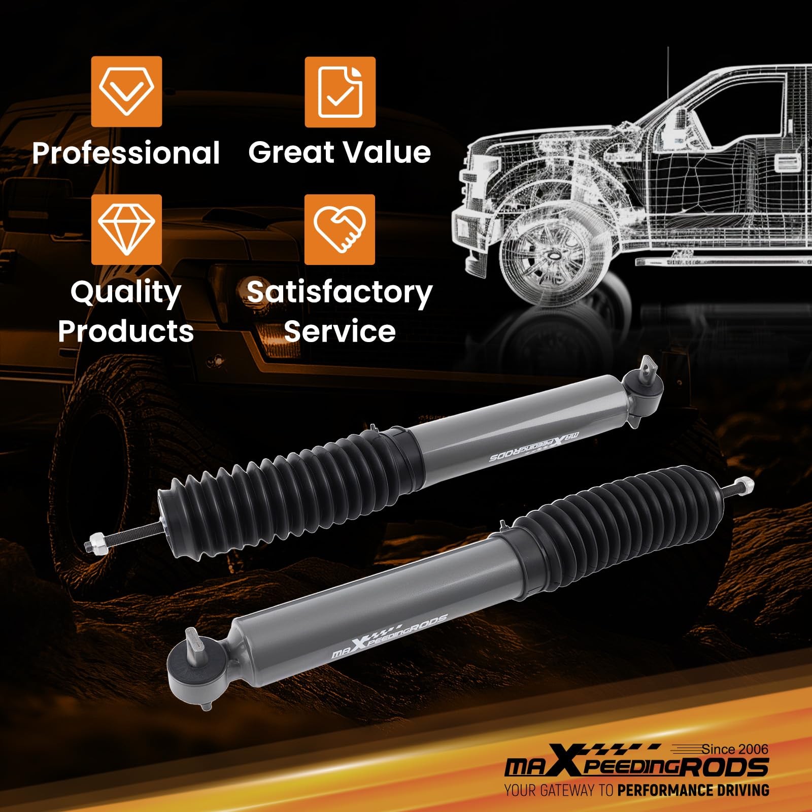 Maxpeedingrods 2.5-4 Front Shocks For 1999-2007 Chevy Silverado/Gmc Sierra 1500