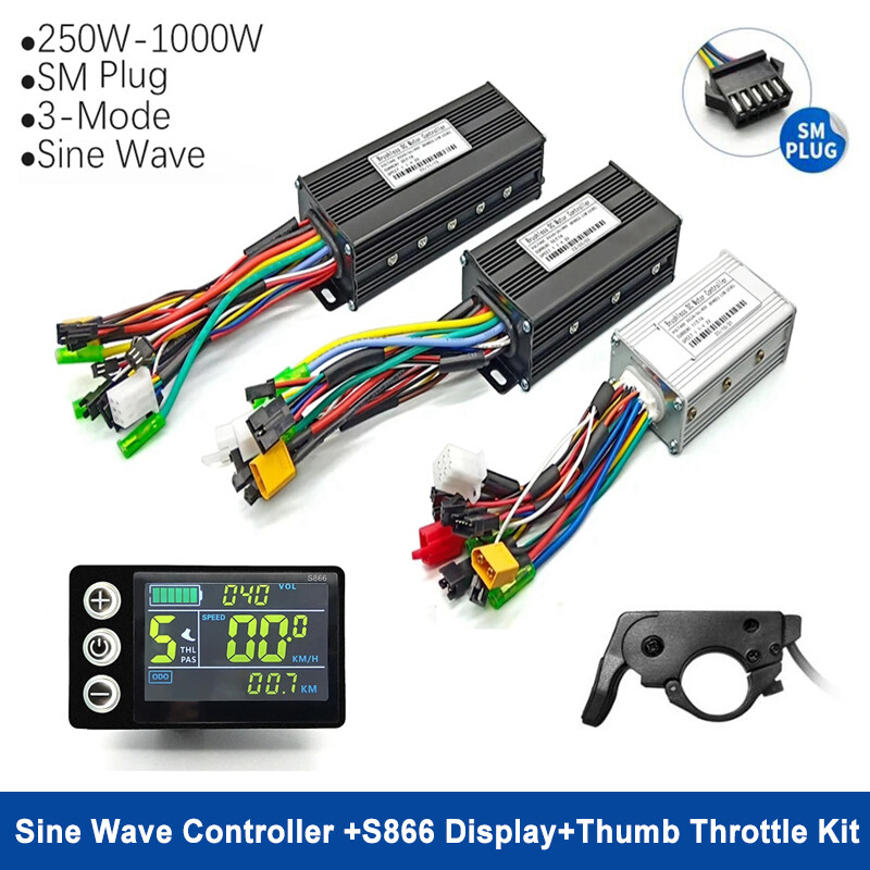 E-bike 250W-1000W 17-30A Sine Wave Controller+S866 Display+Thumb Throttle Kits