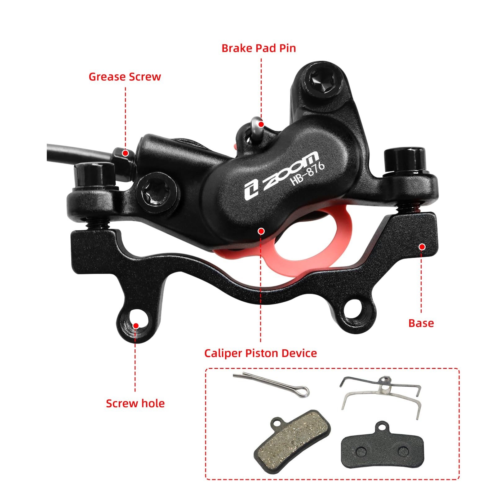 Z00M HB876 4-Pistons Hydraulic Disc Brake Set, MTB Hydraulic Brakes Right Rea…