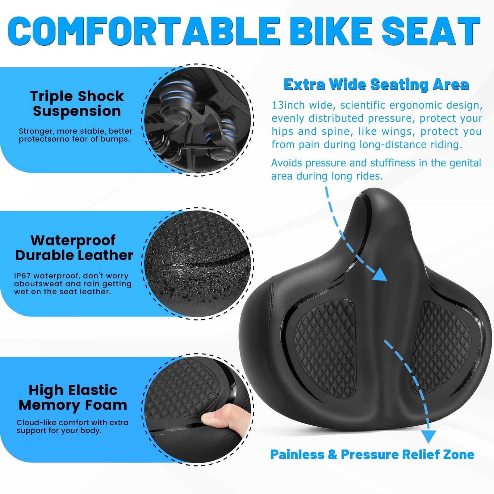 CDYWD Oversized Bike Seat for Men & Women Comfort Wide, Soft Padded Bicycle S…