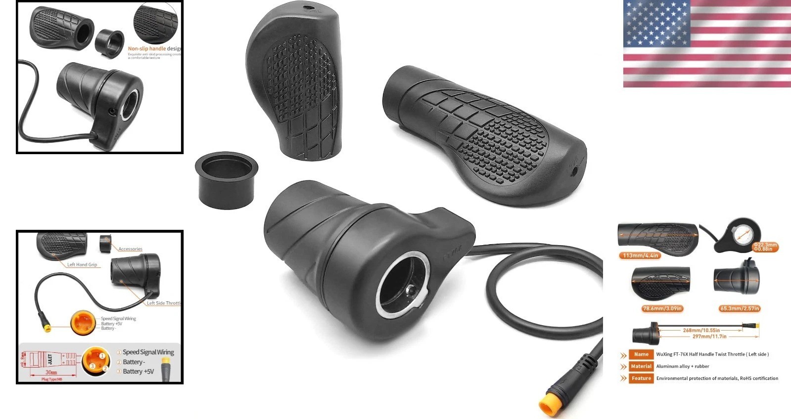 76X Waterproof Half Twist Throttle for Electric Bikes – 24V to 72V Compatibility
