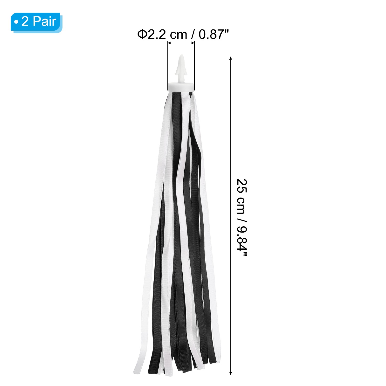 2 Pair Bike Streamers Scooter Handlebar Tassels Grips Ribbon Black White