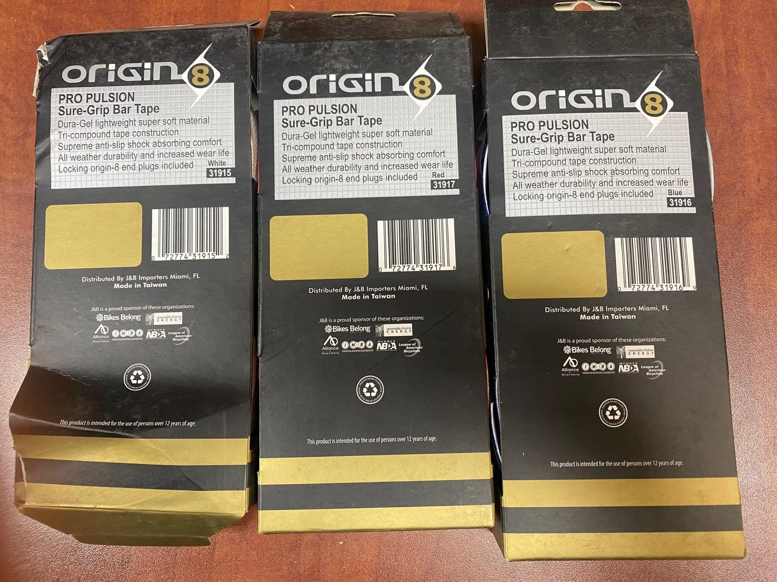 3PACK Origin8 Pro Pulsion Sure-Grip Bar Tape Red, Blue & White 31915/31917/31916