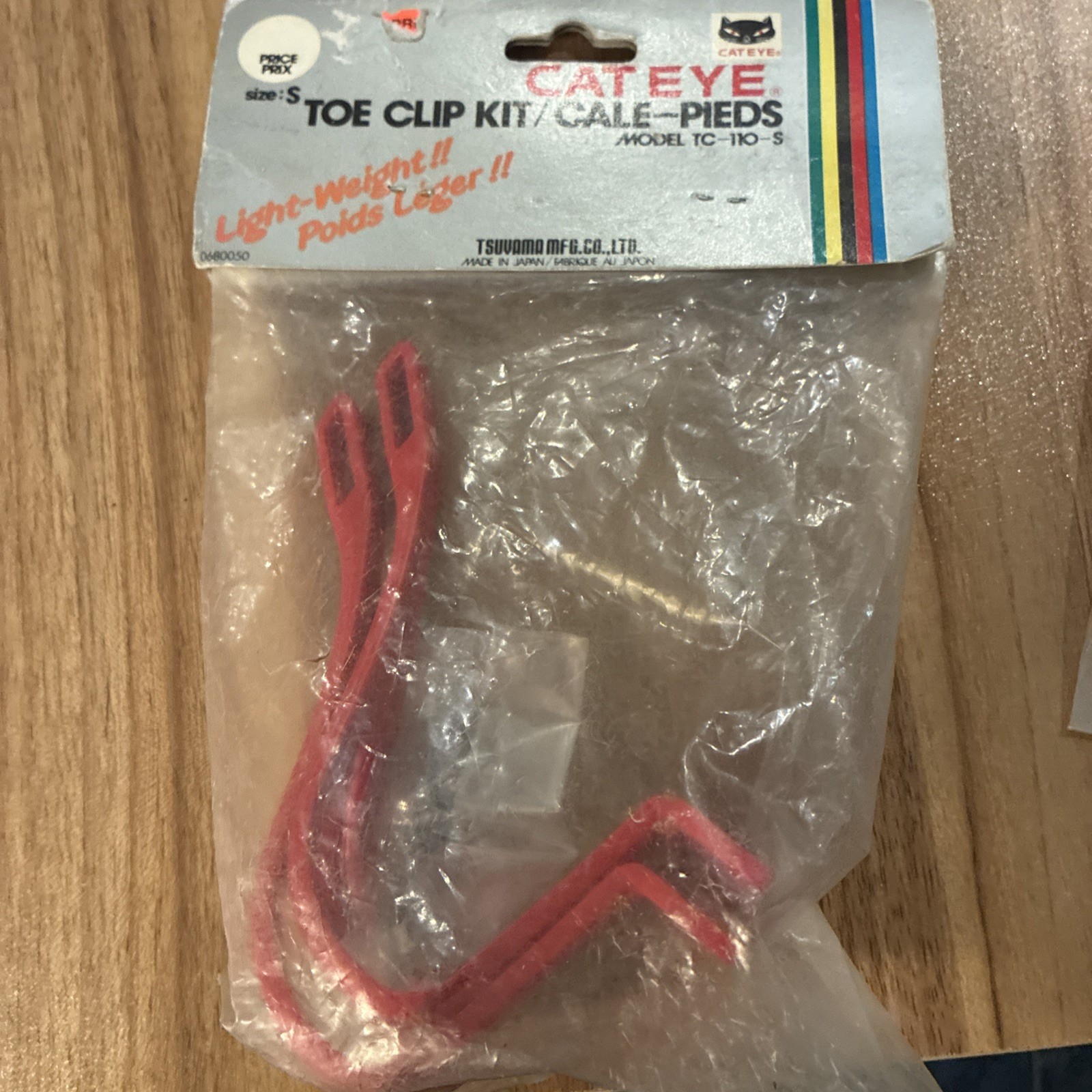 Vintage CatEye Toe Clips Red Small NOS TC-110-S 1980s Road Bike Japan Plastic