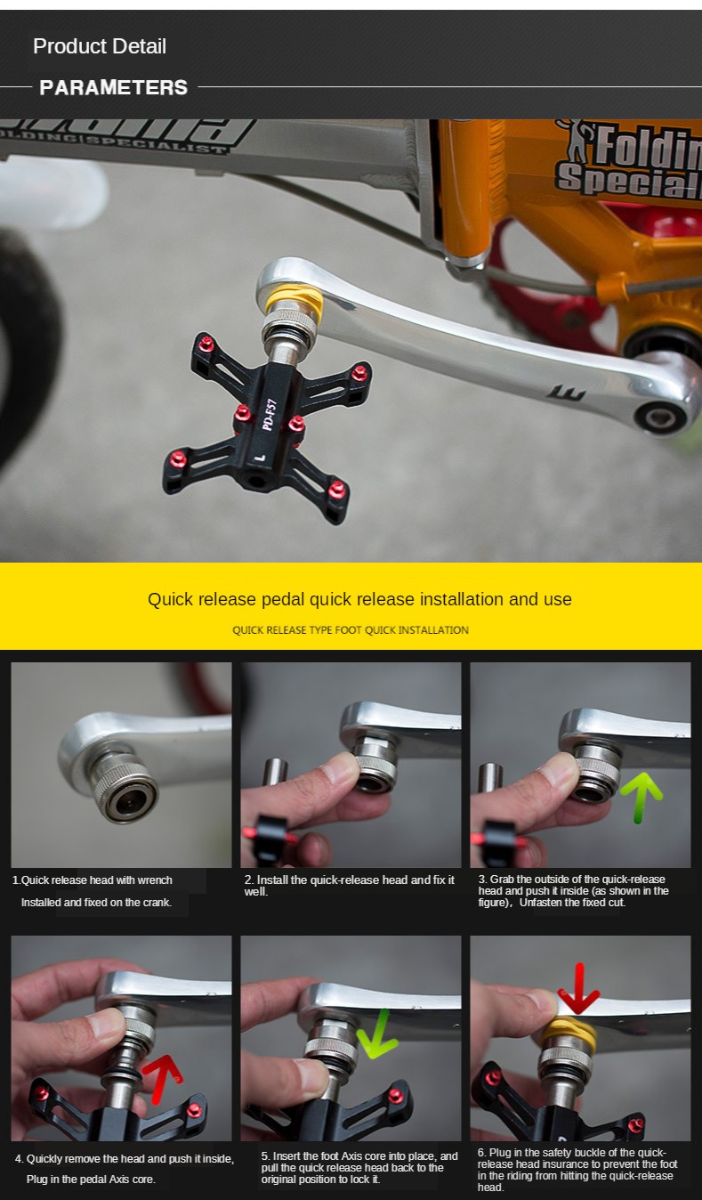PROMEND 3 Bearings MTB Road Folding Bike Pedal Quick Release Bicycle Pedals