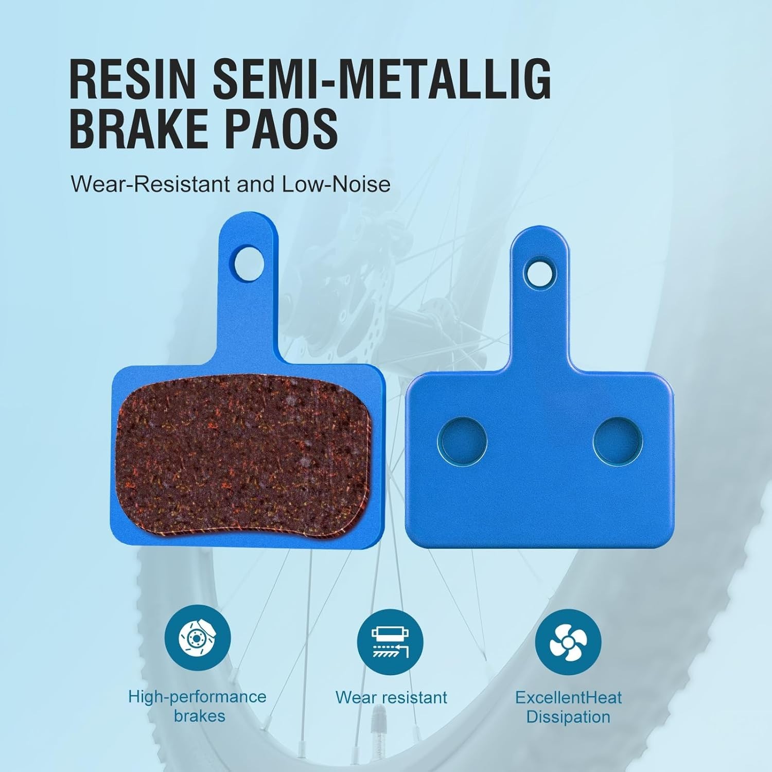 4 Pairs Bike Brake Pads, Disc Brake Pads (Resin,Semi-Metallic) for Mountain Bike