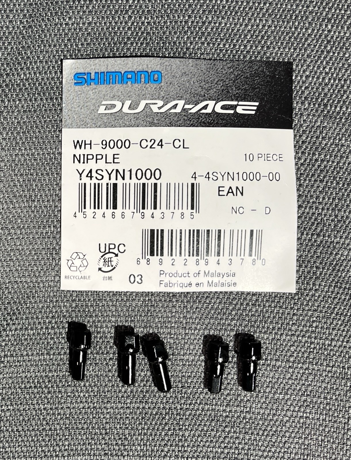 Shimano Dura-Ace WH-9000-C24-CL-F Spoke / WH-9000-C24-CL Nipple – 5 Each Black