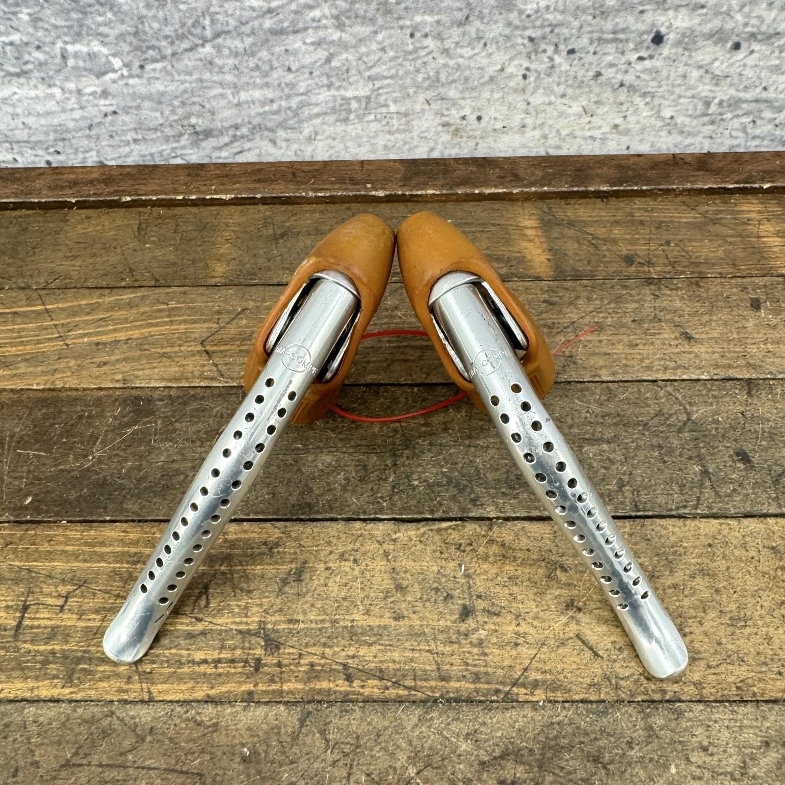 Vintage Weinmann Brake Levers Pair Drillium Non-Aero Brown Gum Hoods Drop Bar
