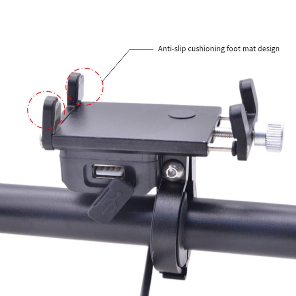 Compact Aluminum Alloy Ebike Phone Mount with USB Charging for Motorcycle