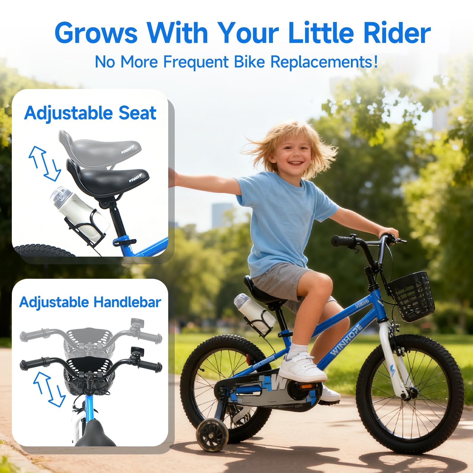 Winhope Kids Bike 12 14 16 18 Inch Children Bicycle Light Up Training Wheels