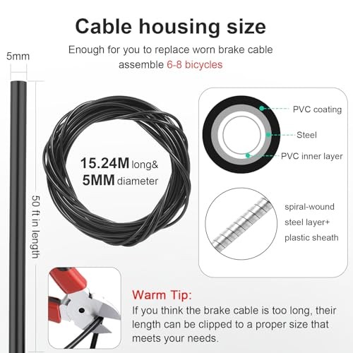 Bicycle/Bike Brake Cable Housing – 5mm x 50ft – Lined Brake Cable Housing
