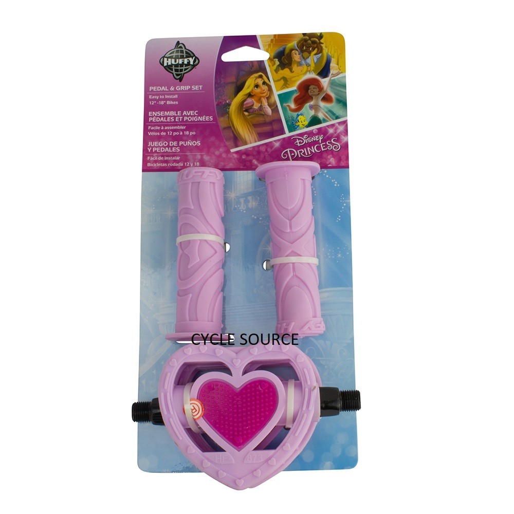 Princess Kids Girl Bike Bicycle Grips and Heart Pedals Bundle Pink