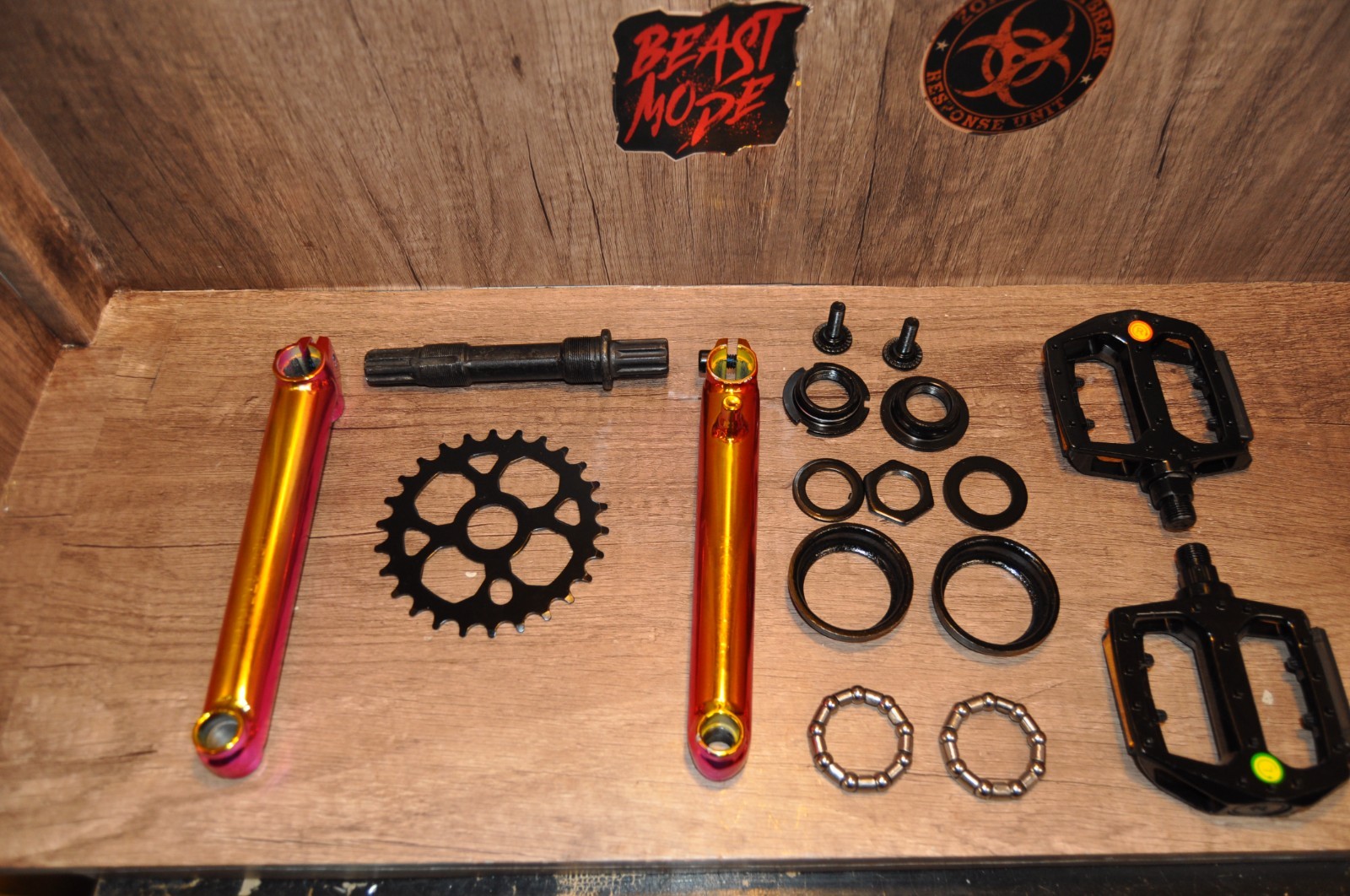 3-Piece BMX Crankset 175mm American BB Set Pedal Oil Slick Fuel Jet Color