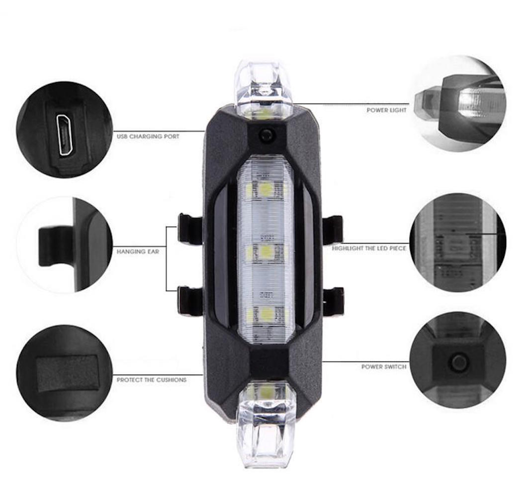 RECHARGEABLE LED FRAME Waterproof Flashing Modes Bike Bicycle Tail Light Safety