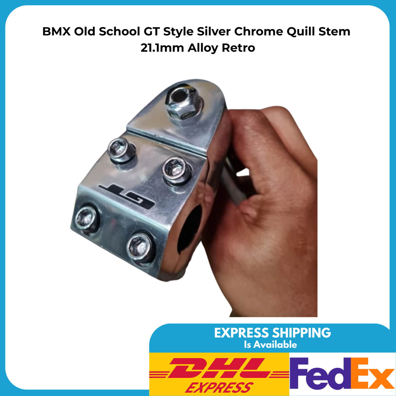 BMX Old School GT Style Silver Chrome Quill Stem 21.1mm Alloy Retro
