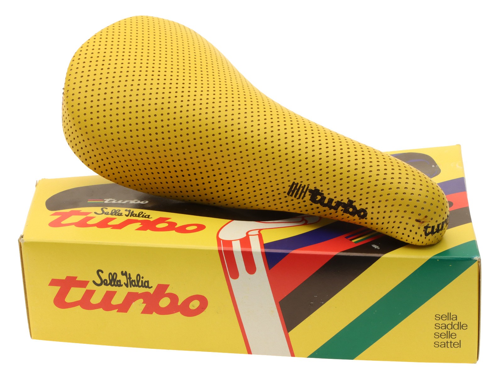 Selle Italia Turbo Saddle Steel Rails Original 90s Perforated Yellow NIB NOS NEW
