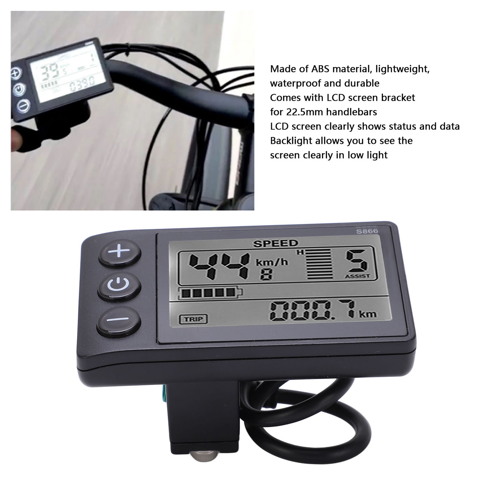 S866 LCD Display Durable ABS Construction Simple Operation E-Bike Dashboard Mete