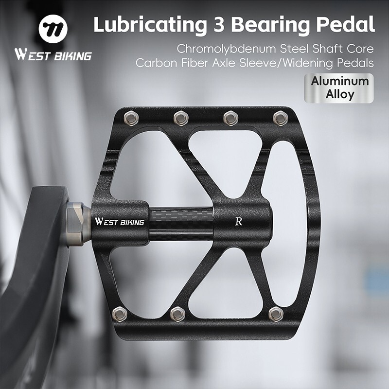 WEST BIKING Bicycle Pedals Carbon Fiber Axle 3 Bearing Aluminum Bike Flat Pedals