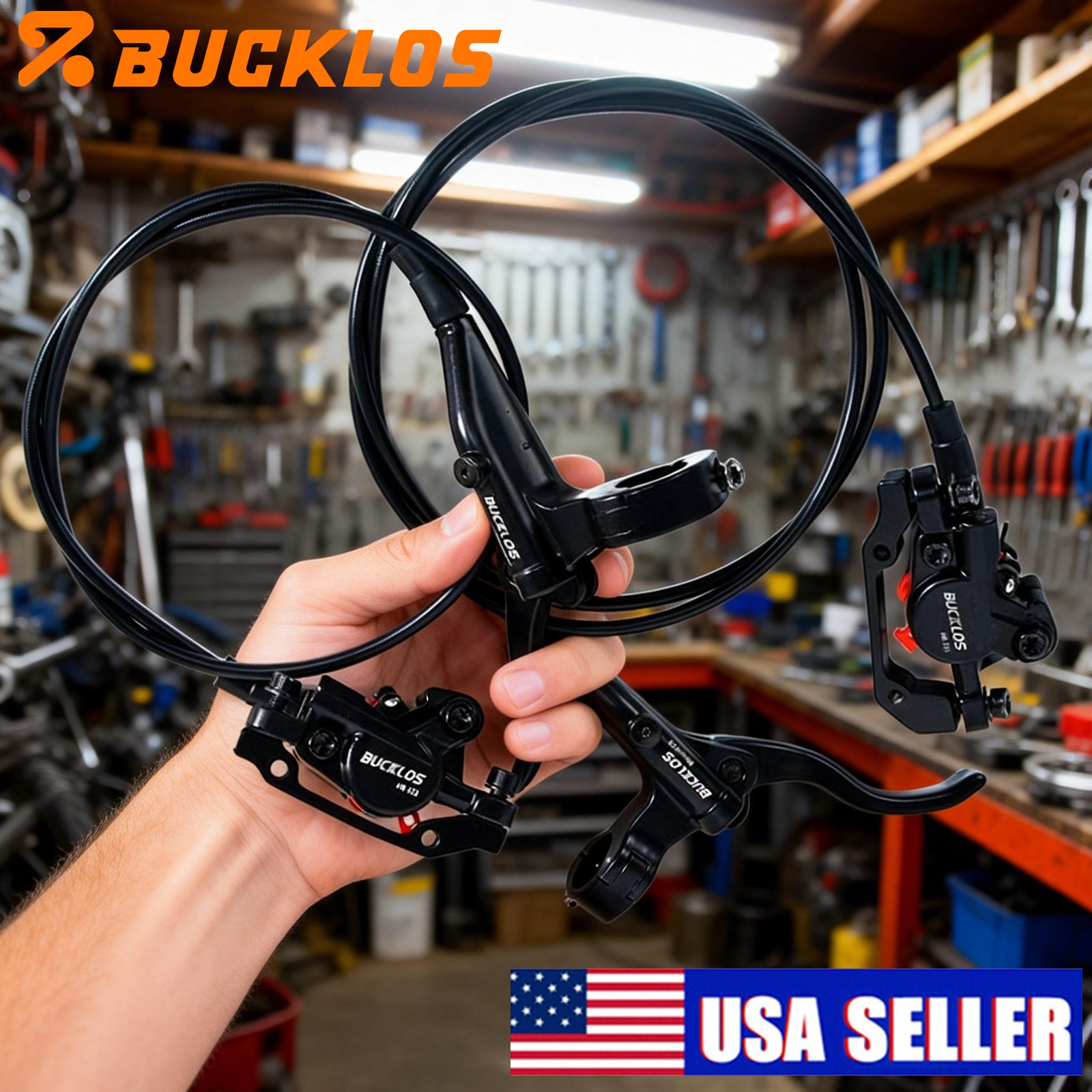 Pair MTB Hydraulic Disc Brake Set Left Front & Right Rear Dual Piston Bike Brake