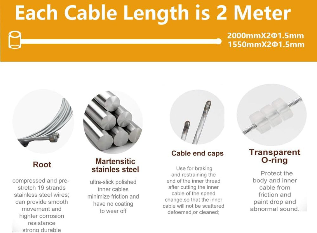 [4-PACK] Universal Bike Shifter Cable Kit – 1.2mm Galvanized Steel Derailleur…