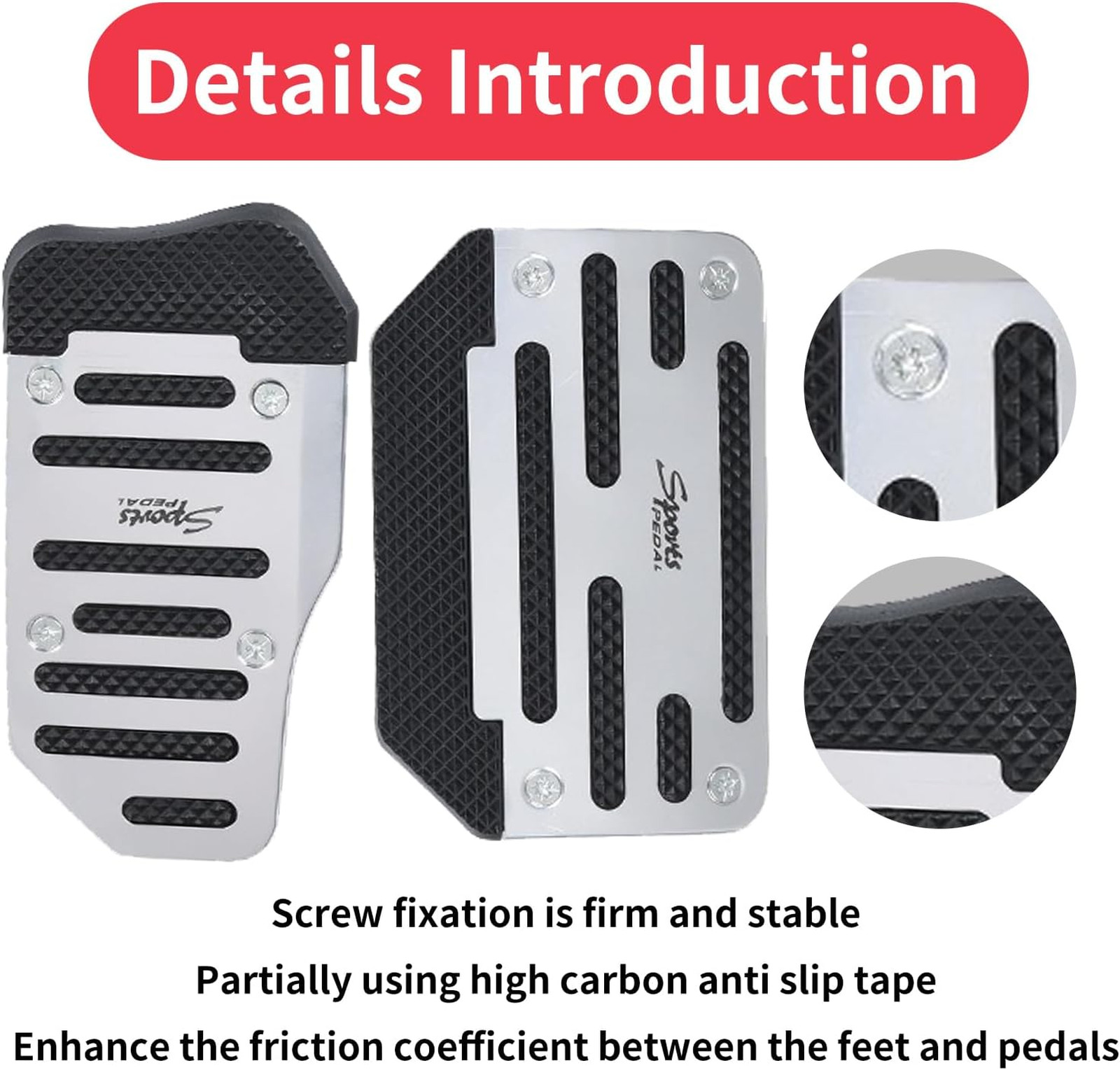 1 Pack 2 White Non-Slip Car Pedal Pad Kit, Premium Aluminum Alloy Brake Pedals