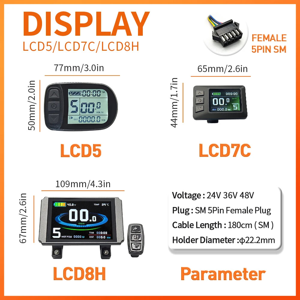 E-bike 30A 35A 50A 1000W-3000W Controller and Display 36V/48V LCD5 LCD7C LCD8H