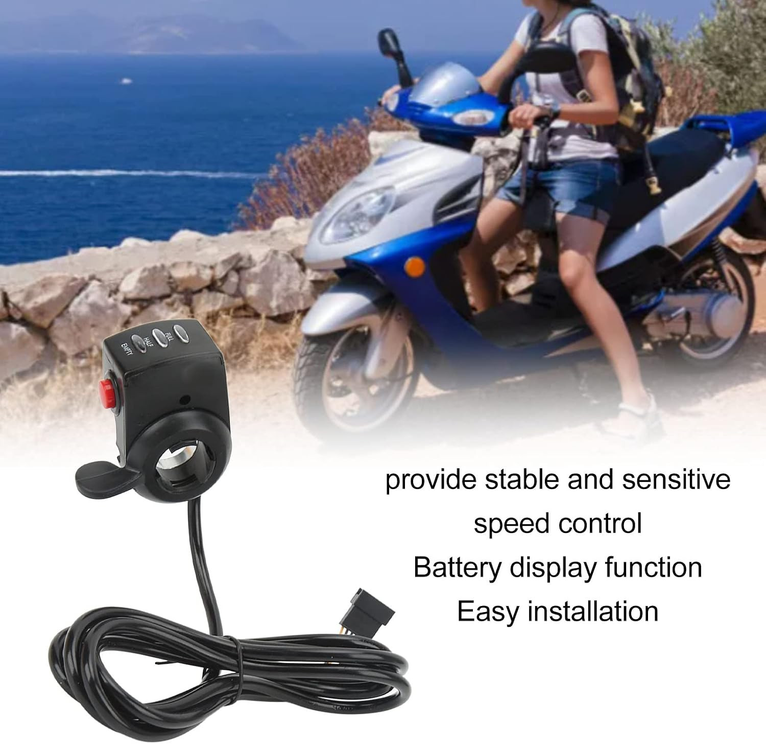 E Bike Thumb Throttle, 36V Thumb Accelerator Speed Control | Battery Display, 6