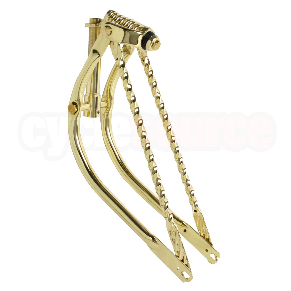 20″ Lowrider Classic Bike Bent Spring Fork W/Square Twisted Bars Gold