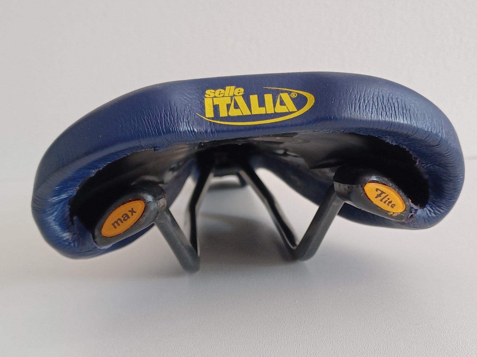 Selle Italia1999 Max Flite Eddy Merckx embroidery blue leather padded saddle NOS