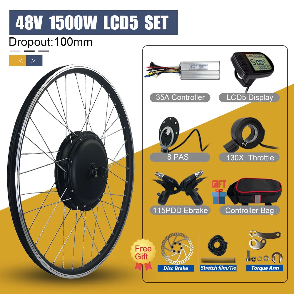 Electric Bicycle 48V 1500W Front Brushless Hub Motor Wheel Kit 20-29 Inch 700C