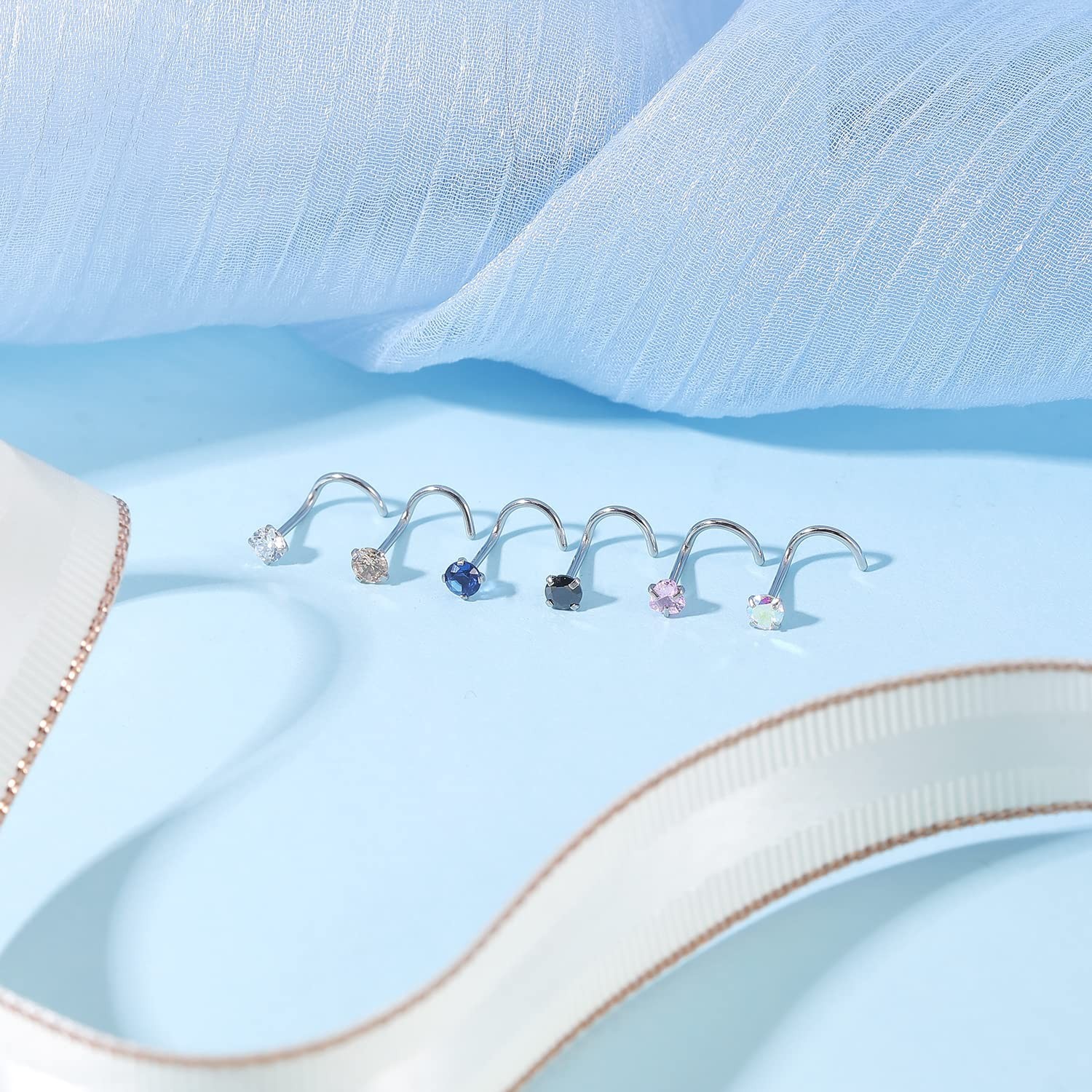 18pcs Stainless Steel Nose Studs Rings, 20 Gauge L Shaped stud Nose Rings for…