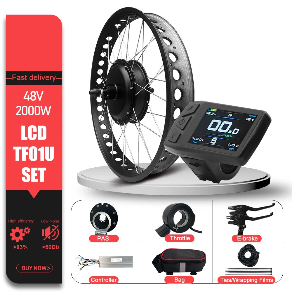 48V 2000W Fat Tire Rear Brushless Gearless Hub Motor for Snow E-Bike 20/24/26in