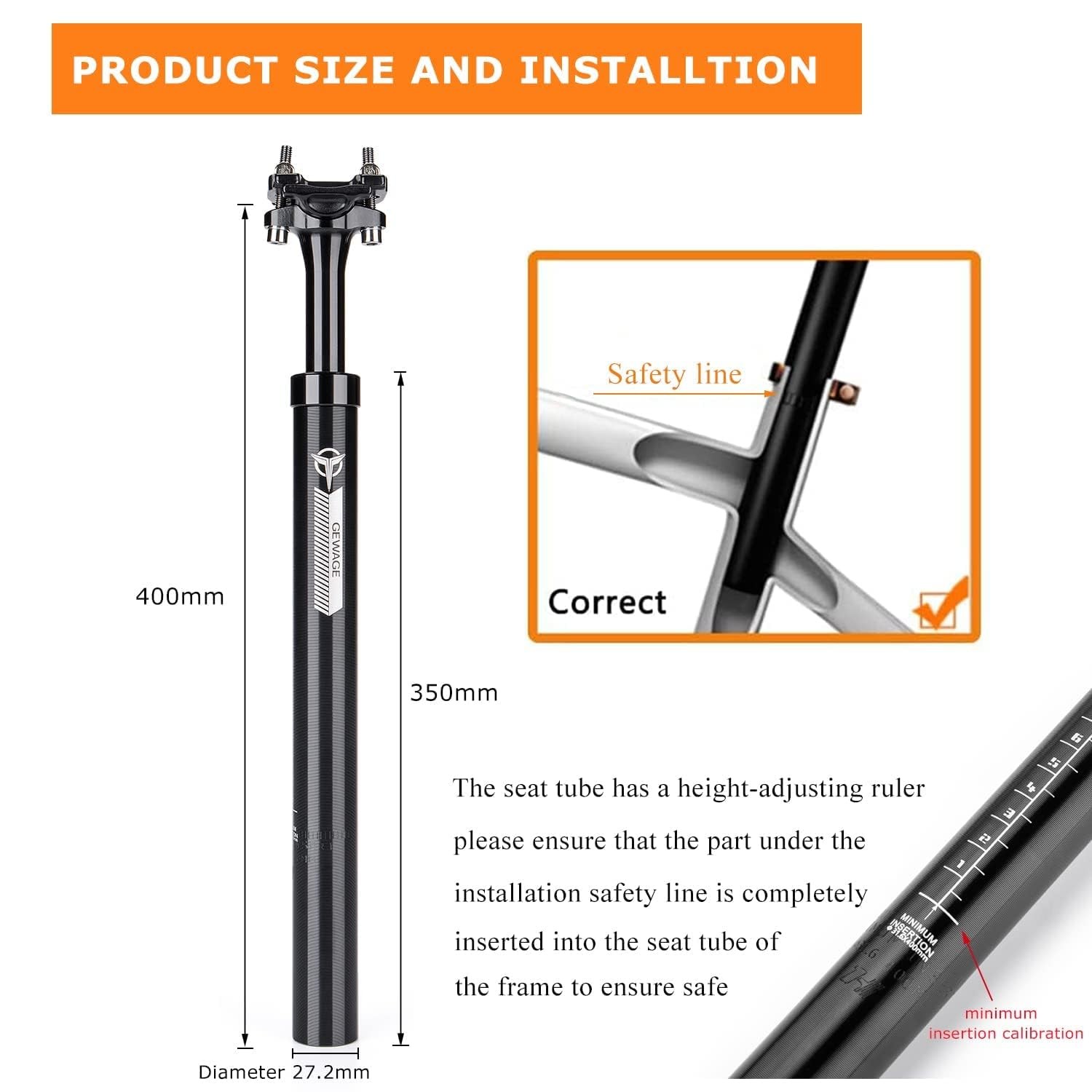 Suspension Seatpost for Bicycles – 27.2/30.9/31.6 X 400mm Shock Absorbing Bik…