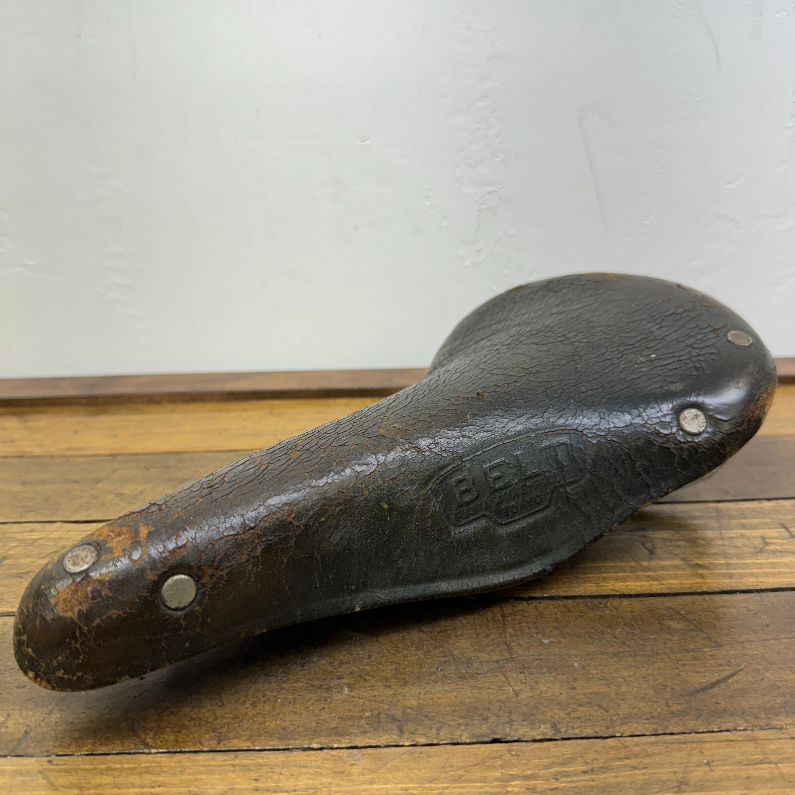 Vintage Belt Leather Saddle Fuji Seat Fujita Brown Tokyo 70s 80s Tour Race A2