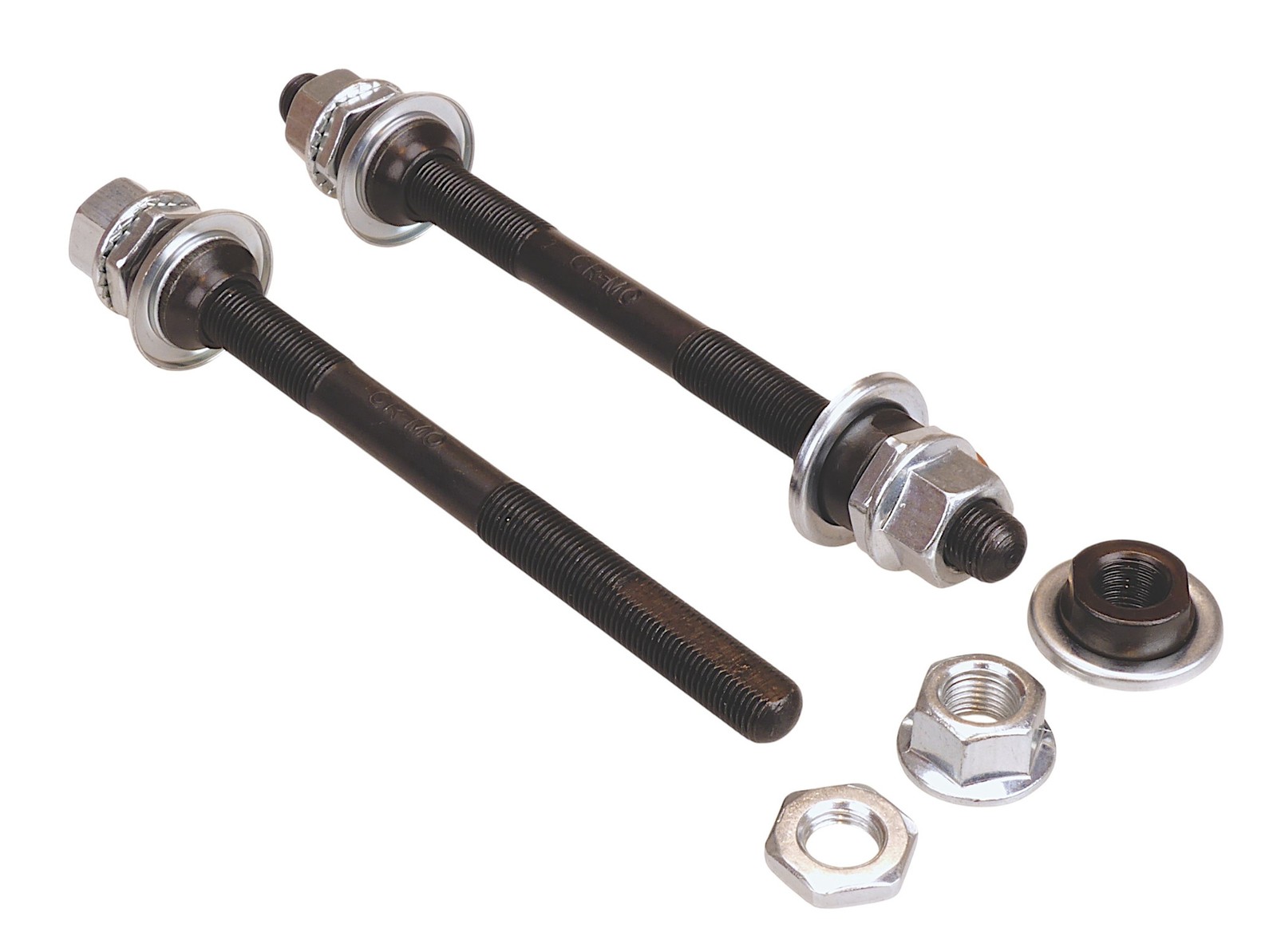 3/8″ x 26T BMX bicycle chromoly axle set (FRONT w/ FLATS & REAR) – BLACK