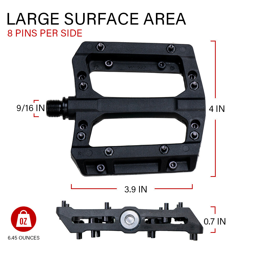 VP Mountain Bike Pedals 9/16″ Nylon Fiber Double Sealed Bearing for MTB BMX-Pair