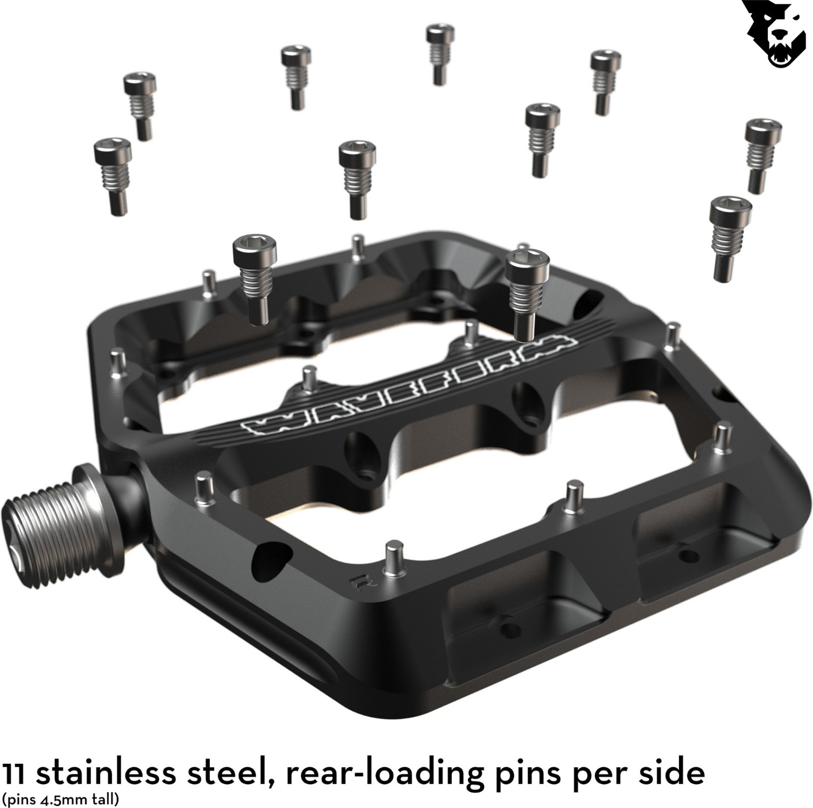 Wolf Tooth Waveform Pedals Aluminum MTB Flat Dual Concave Grip, Black