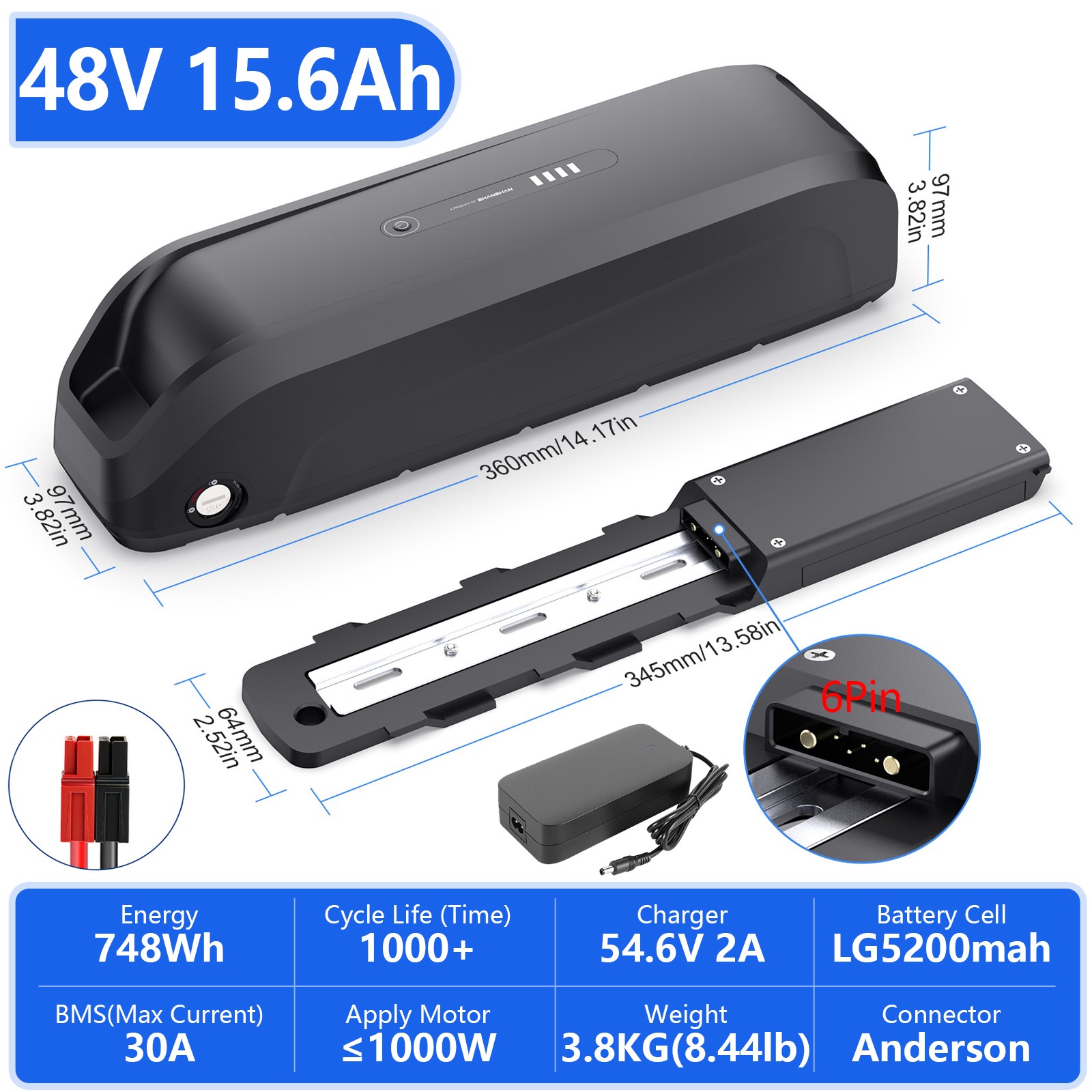 Ebike battery 48V 20Ah 15Ah Lithium ion Battery for Bicycle Bafang CSC Motor