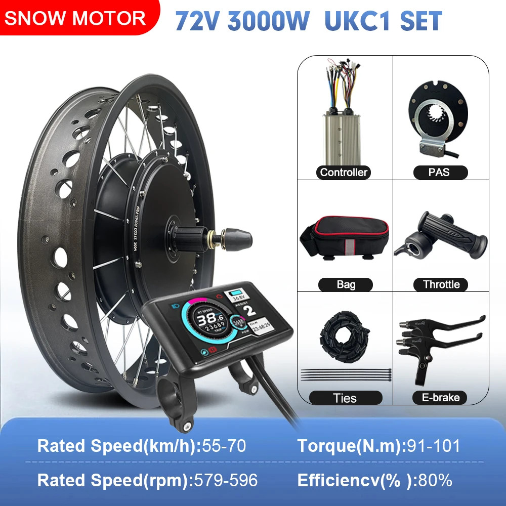 72V 3000W Ebike Bicycle Conversion Kit4.0 Rear Hub Motor Wheel Fat Tire 20 24 26