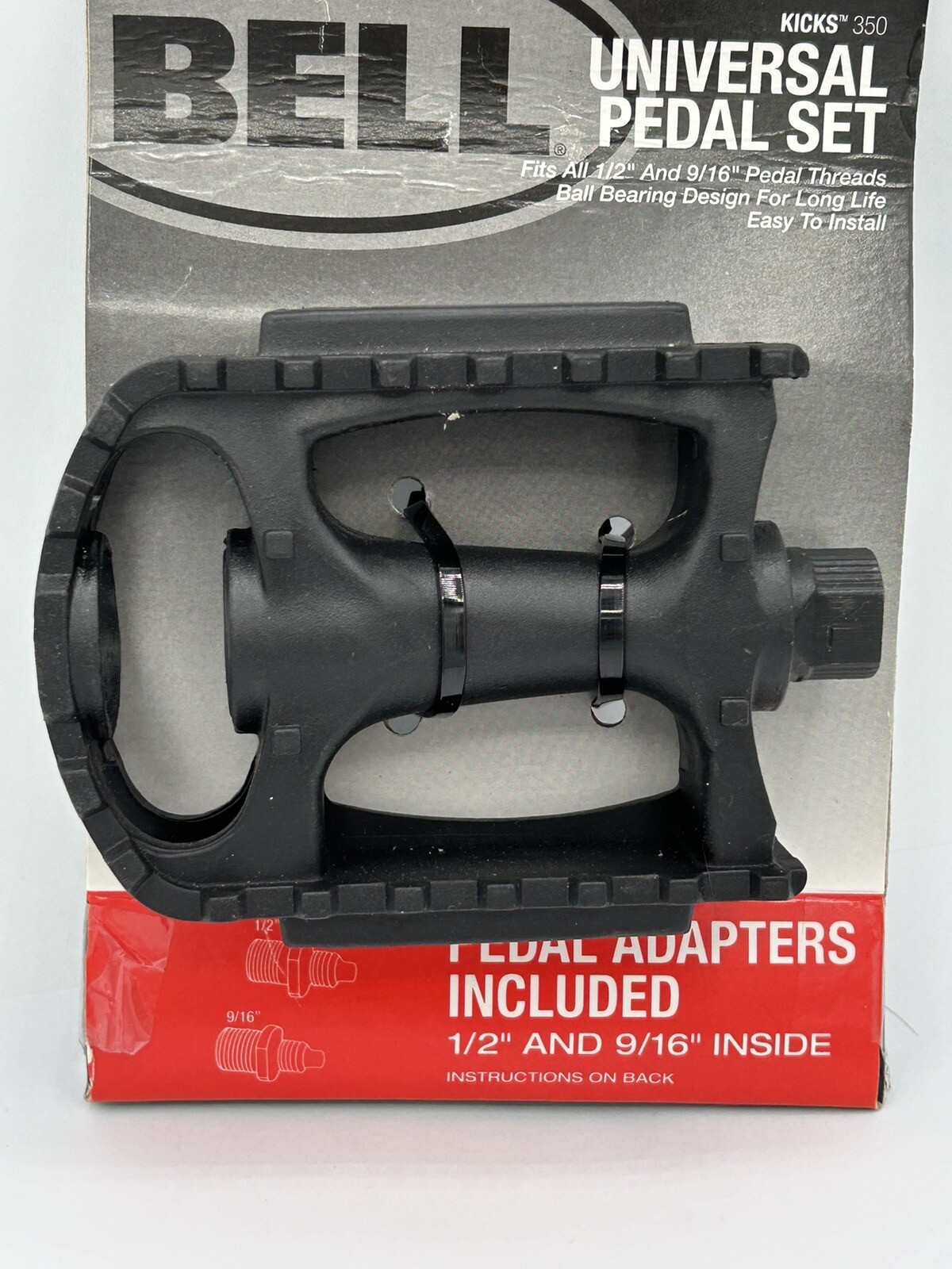 Bell Universal Bike Black Pedal Set Fits 1/2″- 9/16″ Pedal Adapters Included New