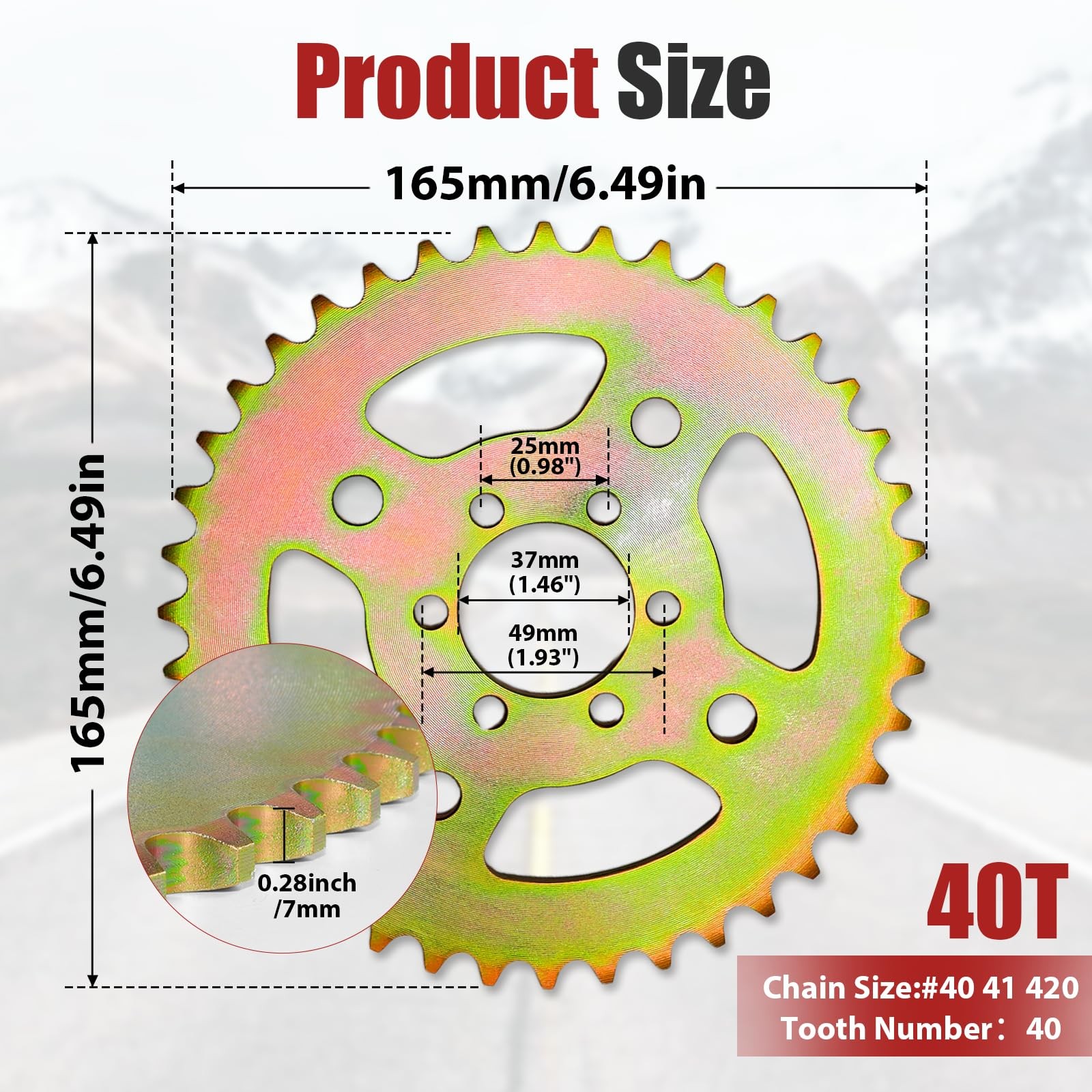 Superlong 40 Tooth Mini Bike Sprocket For 40/41/420 Chain Rear Sprocket 37Mm